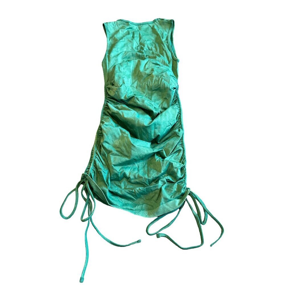 Zara Green Stretch Mini Dress Ruched Tank Top Fitted Party Size XS Women's